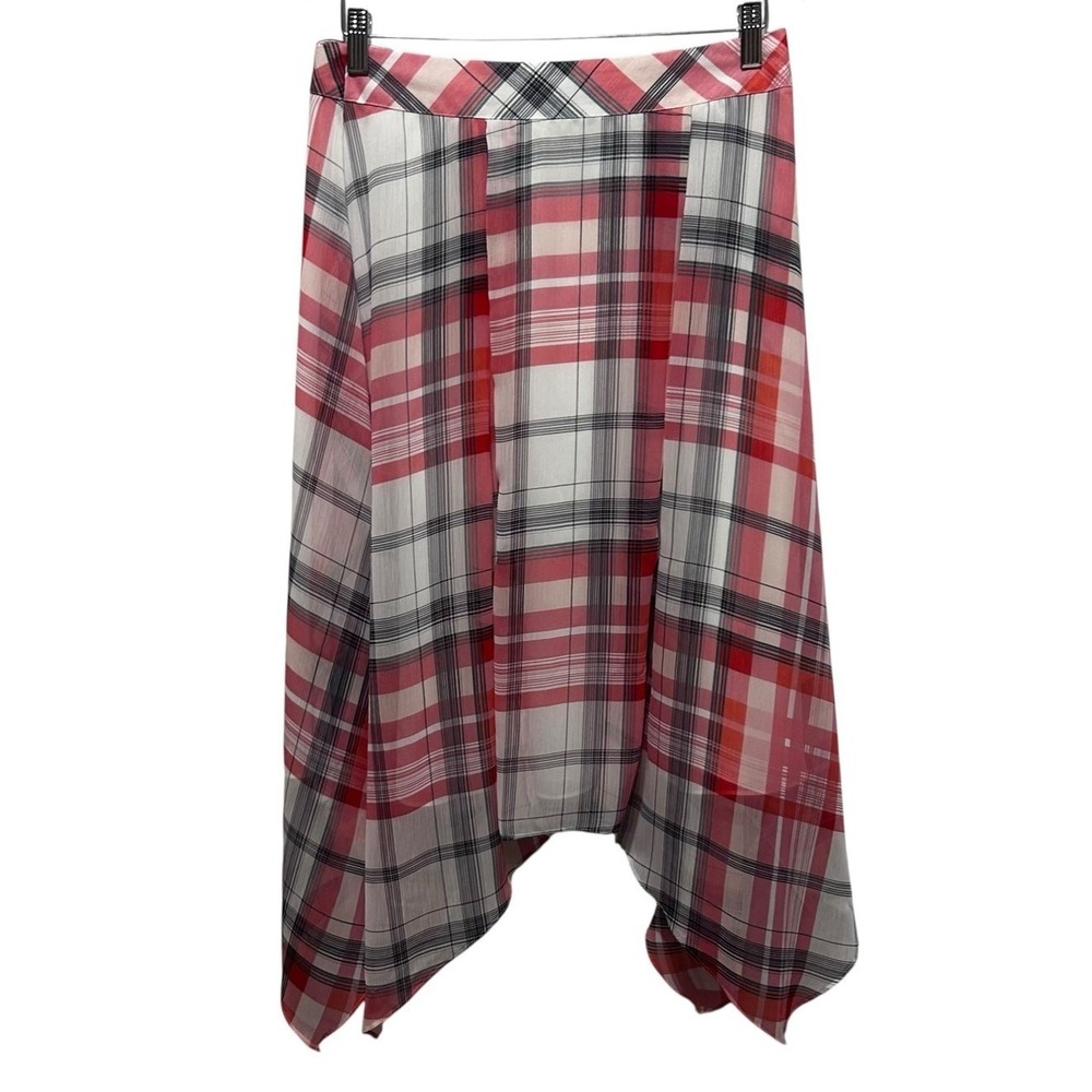 Tommy Hilfiger Women Preppy Academic Sharkbite Skirt 8 Red Plaid Handkerchief